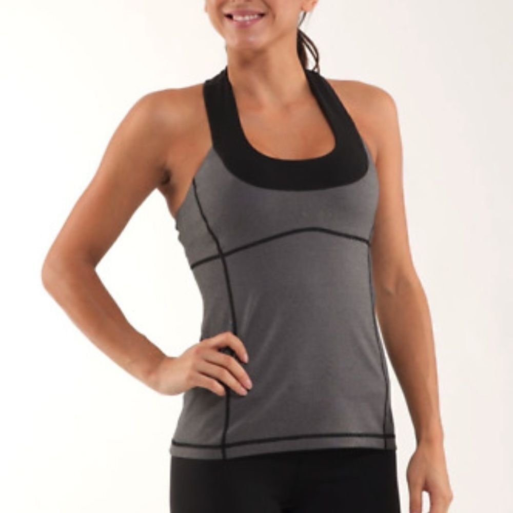 LULULEMON | Scoop Neck Black & Gray Microstripe RacerBack Tank